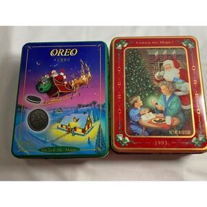 Vintage Oreo Christmas Tins 1993 1995 Holiday Cookie Tin Lot 2